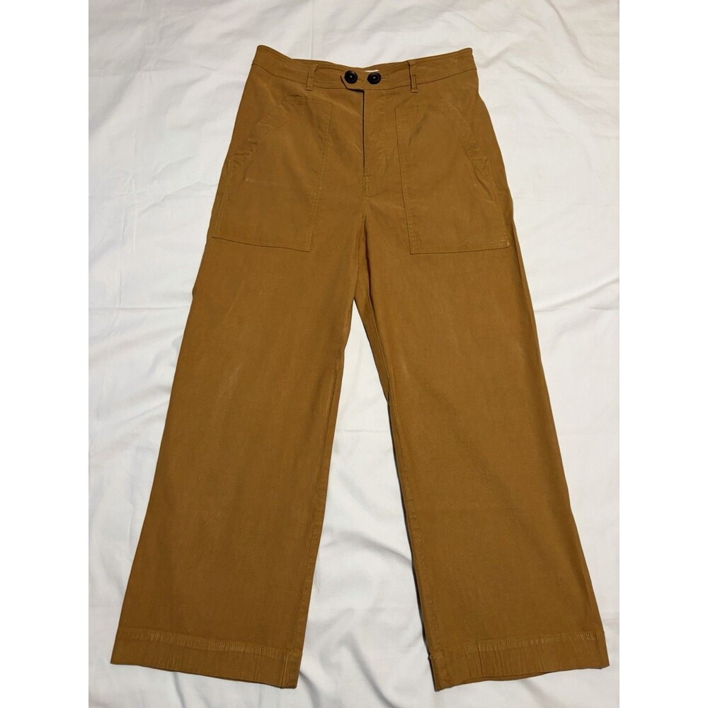 Anthropologie Maeve The Colette Linen Blend Crop Wide Leg Pants 10 30 Copper Tan - Picture 3 of 7